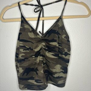 Camo Ruched Front Halter Cami Top - Olive Camo